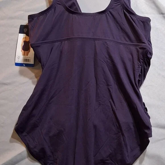 Lands' End Dark Purple Ruched Swimsuit - Picture 2 of 12